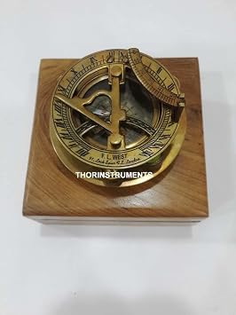 THOR INSTRUMENTS Antique Sundial Compass F.L London - with Wooden Box Free Rustic Vintage Home Decor Gifts