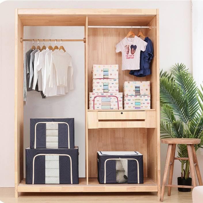 Image of DAREV 1 PCS Closet Organizers and Storage Bins Foldable Metal Frame Storage Box with Zippers & Clear Window for Organizing Clothing. (24L,BLUE,1)