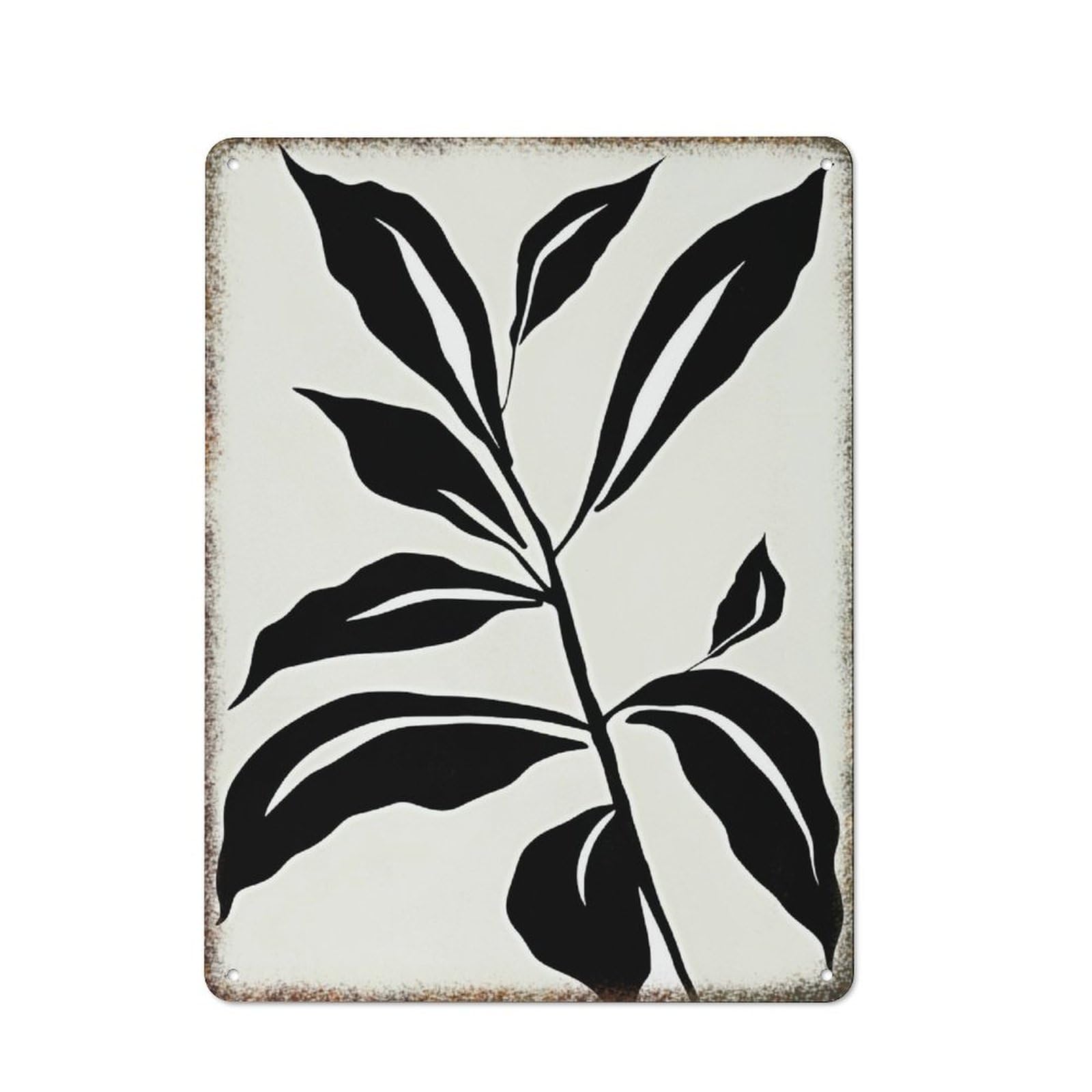 Black White Abstract Leaf Botanical Wall Art Fashionable Humorous Farmhouse Fence House Living Room Decor Garden Tin Sign 8x12 Inch