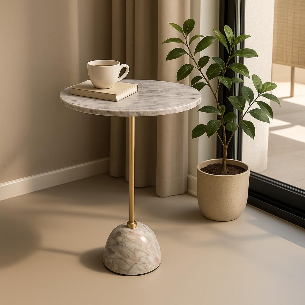 Little eXtra Round Coffee Table with Marble Top, Sofa Side Table for Living Room and Home Decor, Corner Table for Bedroom, Side Table for Bed - Beige, 35x35x58 cm-image-13