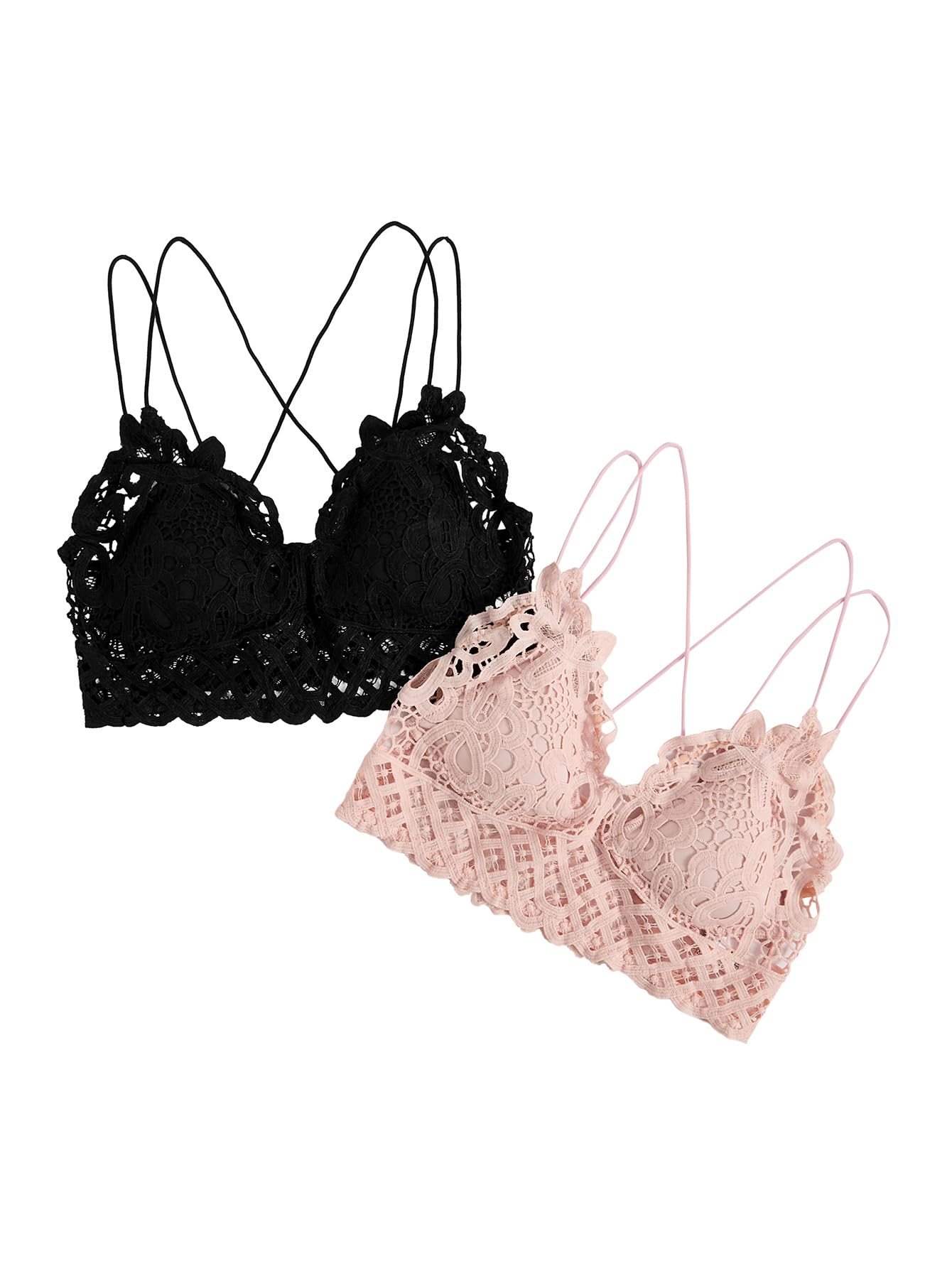 Floerns Women's Sexy Lace V Neck Criss Cross Back Bralette Crop Top