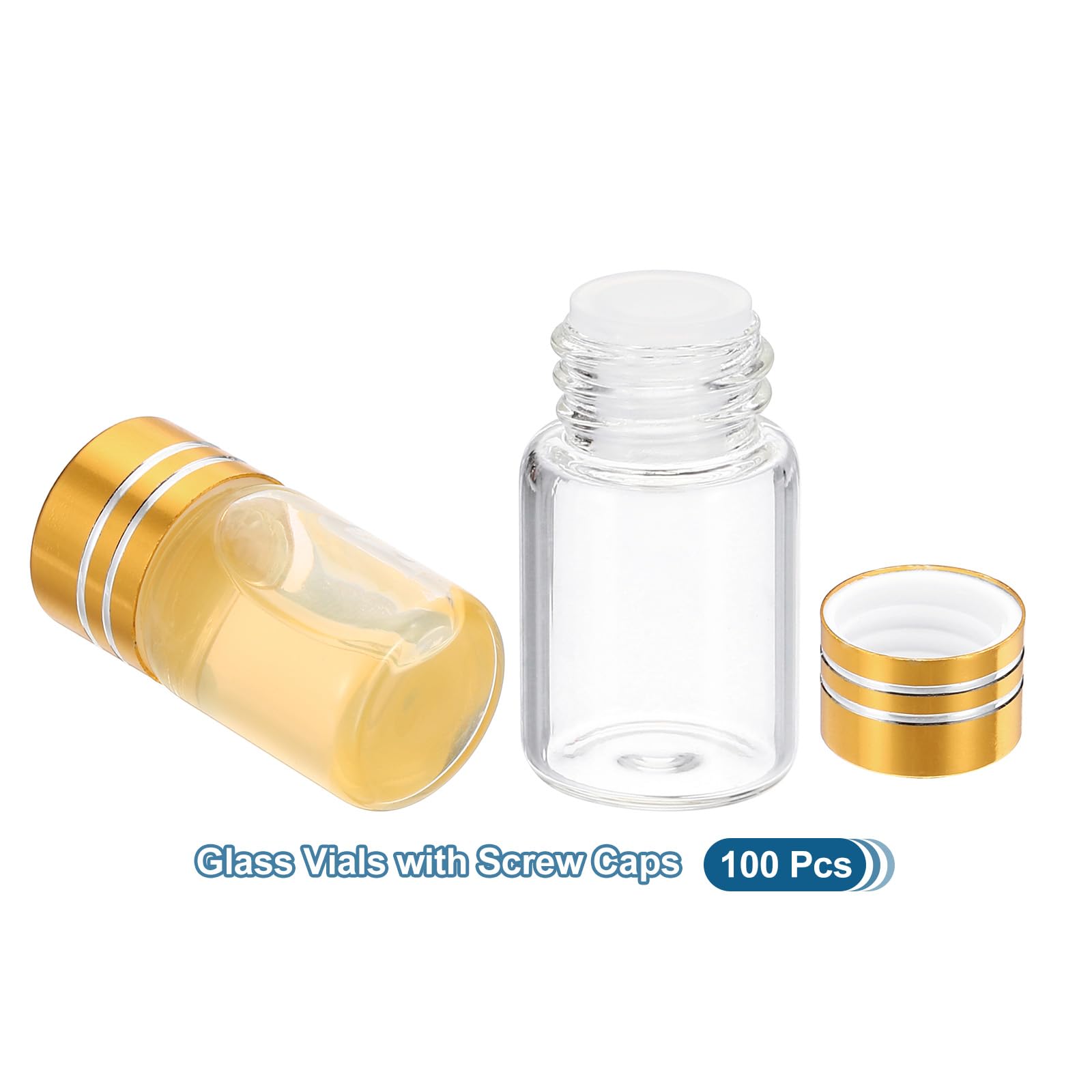 PATIKIL Flacons en Verre Minuscules de 2 ml, Lot de 100 Mini Bouteilles Vides en Verre Transparent avec Bouchon à Vis en Aluminium, Récipient pour Poudre, Crème, Art, Couleur Dorée