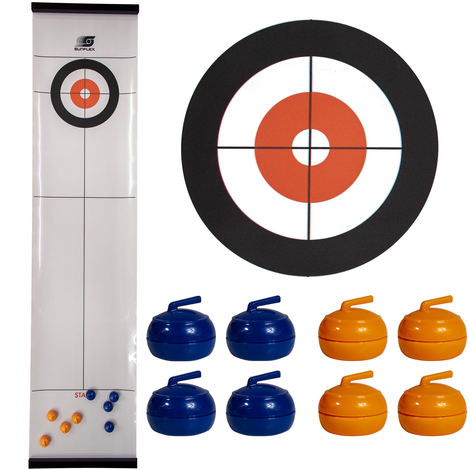 Sunflex Mini gioco da bowling da tavolo, mini gioco di bowling per tutte le età, bambini e adulti, portatile, include 6 perni, 2 dischi scorrevoli per palle da bowling e 1 tappetino liscio da 120 cm x