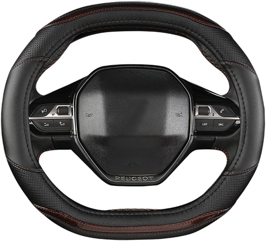 Double D Shape PU Leather Auto Car Steering Wheel Cover, Anti Slip Universal, 15 Inch, Brown Skin