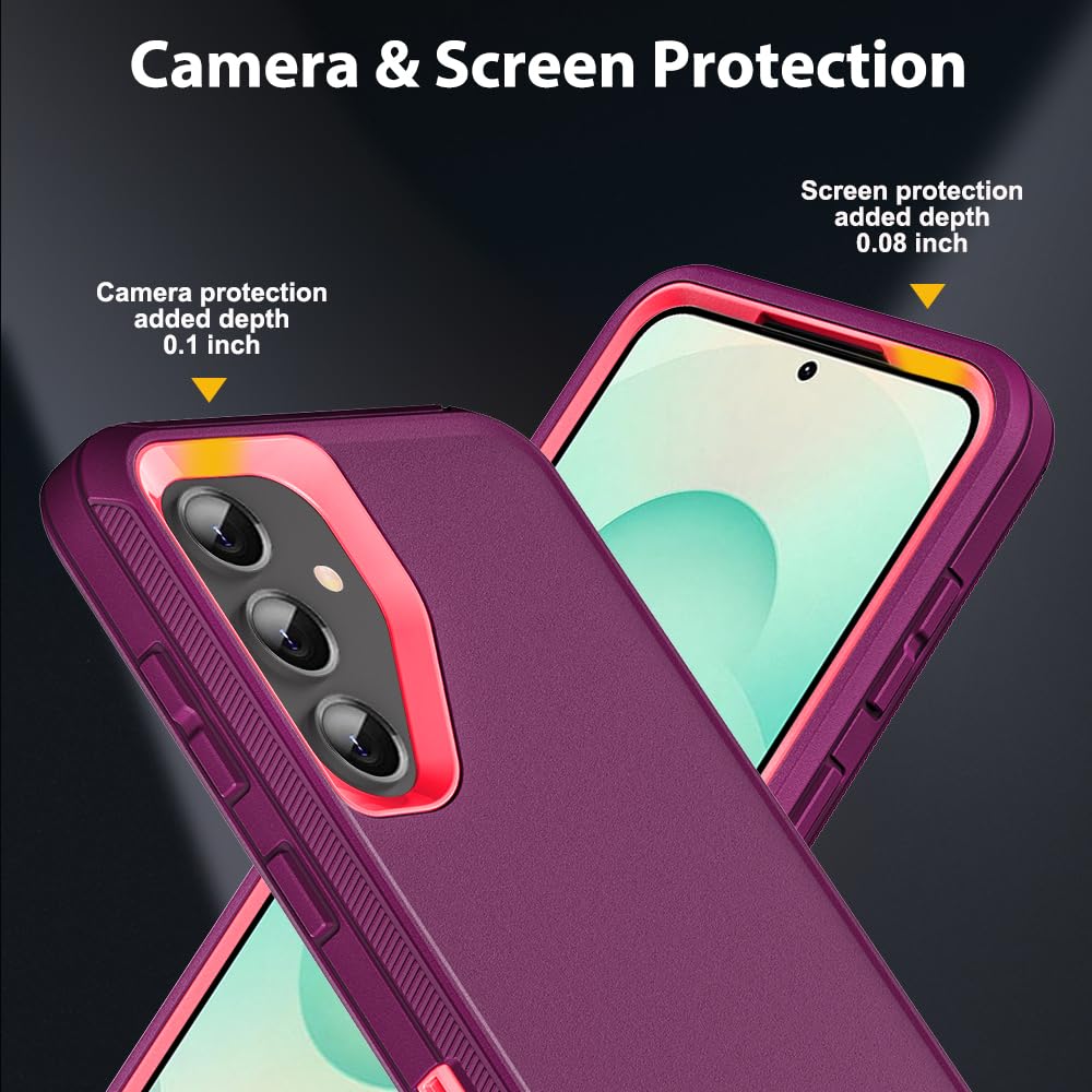 Schutzhülle für Samsung Galaxy S25 Plus mit 2 Displayschutzfolien aus gehärtetem Glas und Kameralinsenschutz, 3-in-1 robuste, stoßfeste, sturzsichere, staubdichte Hülle (Weinrot/Rosarot)