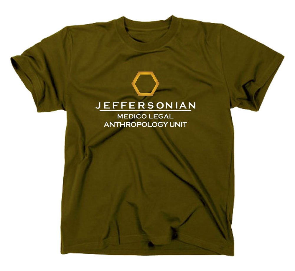 Styletex23 Men's Green Bones Jeffersonian Institut T-Shirt, Olive, L