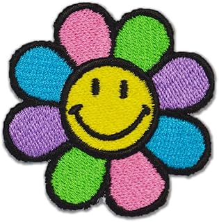 ワッペン スマイル ニコちゃん ダブル 2つなぎ 黄色 イエロー ラブ LOVE フラワー 手書き風 アップリケ 刺繍 アップリケ アイロン 手芸 おなまえ 名前 入園グッズ 入園準備 保育園 幼稚園 (【3】フラワー(手描き風))