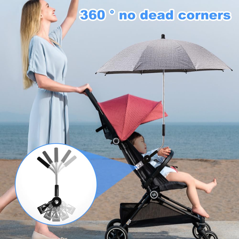 Mineup Ombrellino Parasole Passeggino Universale, UV 50+ Ombrellino Passeggino Universale, Ombrellino Parasole Universale, passeggino parasole, diametro 82 cm, 360 gradi, Grigio Scuro