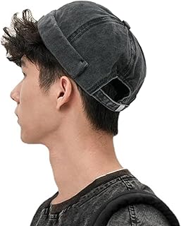 [N/Q] つばのない帽子、ドッカーキャップ、男性用の調節可能なビーニーハットレトロスカルキャップウォッシュドコットンロールドブリムファッションスタイルヒップホップストリートハーバーハット