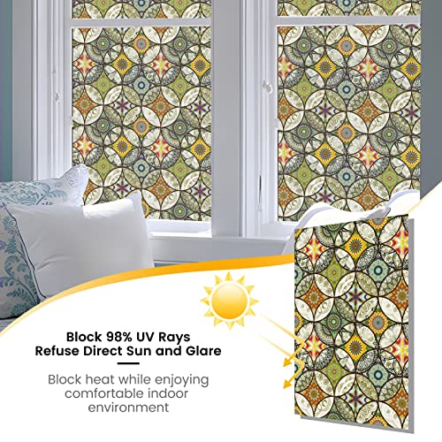 Dktie Static Cling Decorative Window Film Vinyl Non Adhesive Privacy Film,Stained Glass Window Film For Bathroom Shower Door Heat Cotrol Anti Uv (Yellow Green, 17.7In.by 78.7In.(45X200Cm)) #TOP1