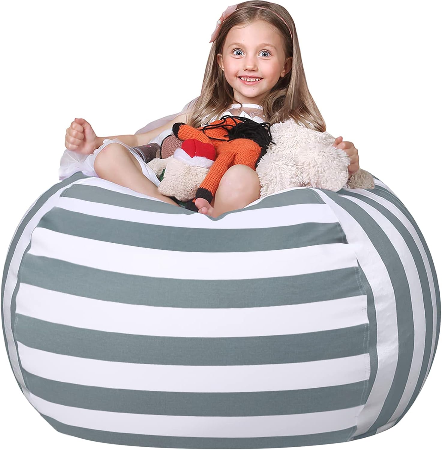 WEKAPO Stuffed Animal Storage Bean Bag Chair Cover for Kids | Stuffable Zipper Beanbag for Organizing Children Plush Toys Large Premium Cotton Canvas (Grey, XX-Large) Grey XX-Large