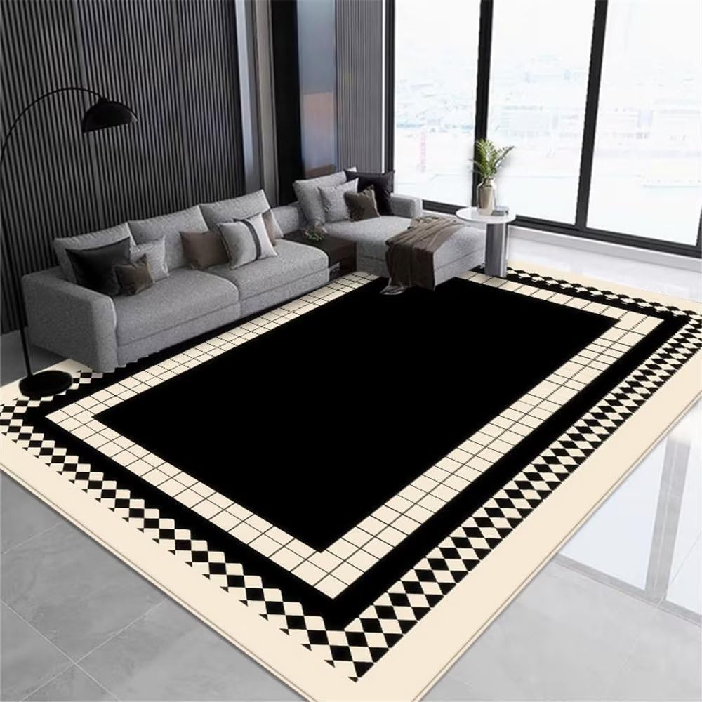 Tapis de salon noir géométrique 180x250 cm grand format pour chambre