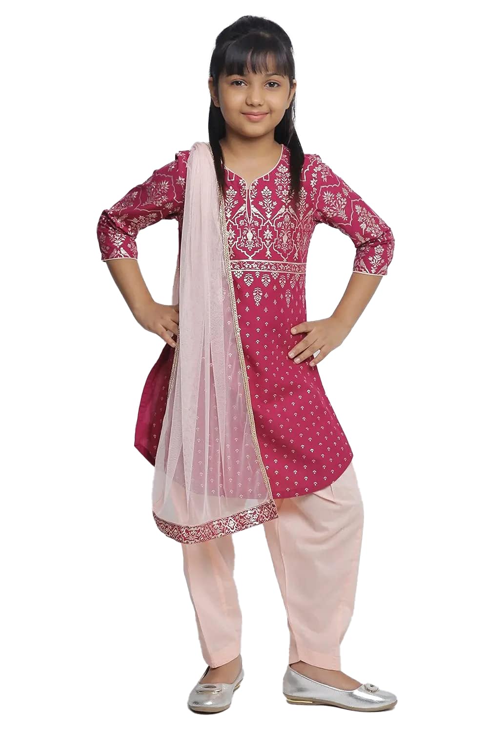 BIBA Girl's Cotton Salwar Kurta Dupatta