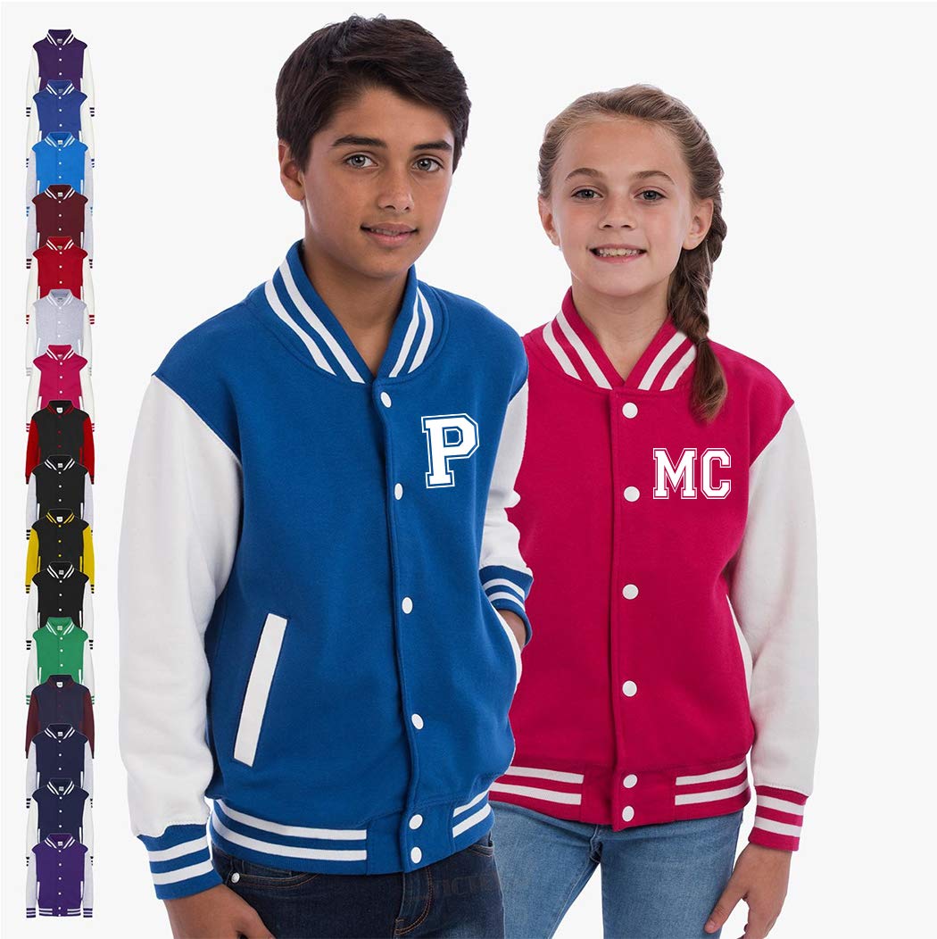Personalisierte Kinder College Jacke | Jungen & Mädchen Baseball Jacke | Schwarz | XS