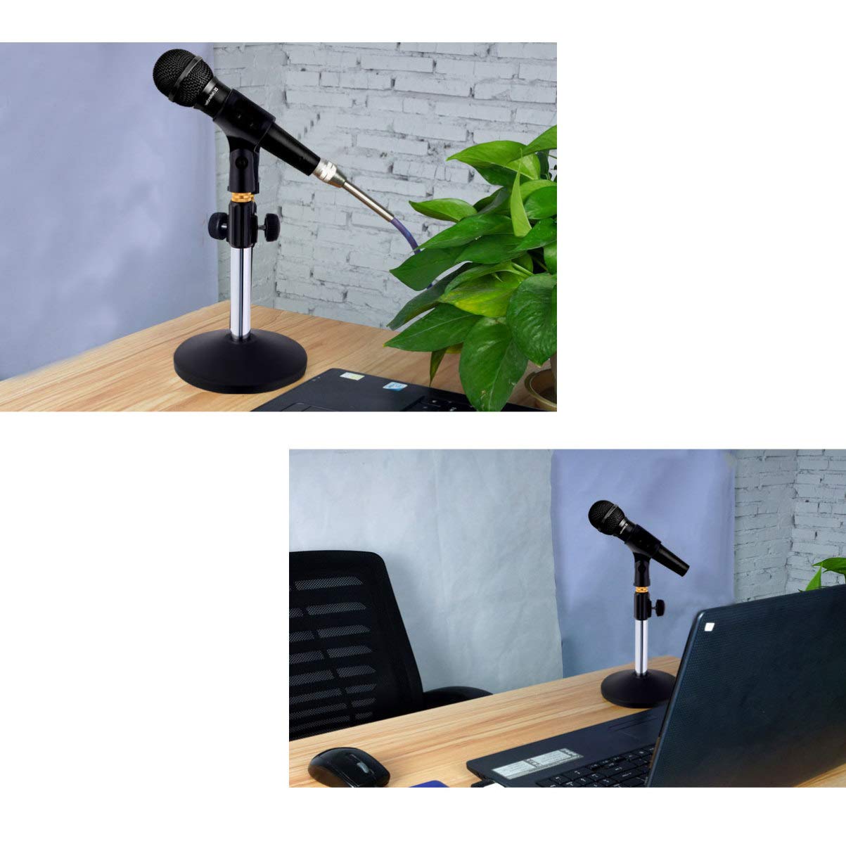Supporto senza Mani Regolabile in Altezza 27-38 Cm Base in Metallo Nero per Microfono da Tavolo per Conferenze Online e Trasmissioni