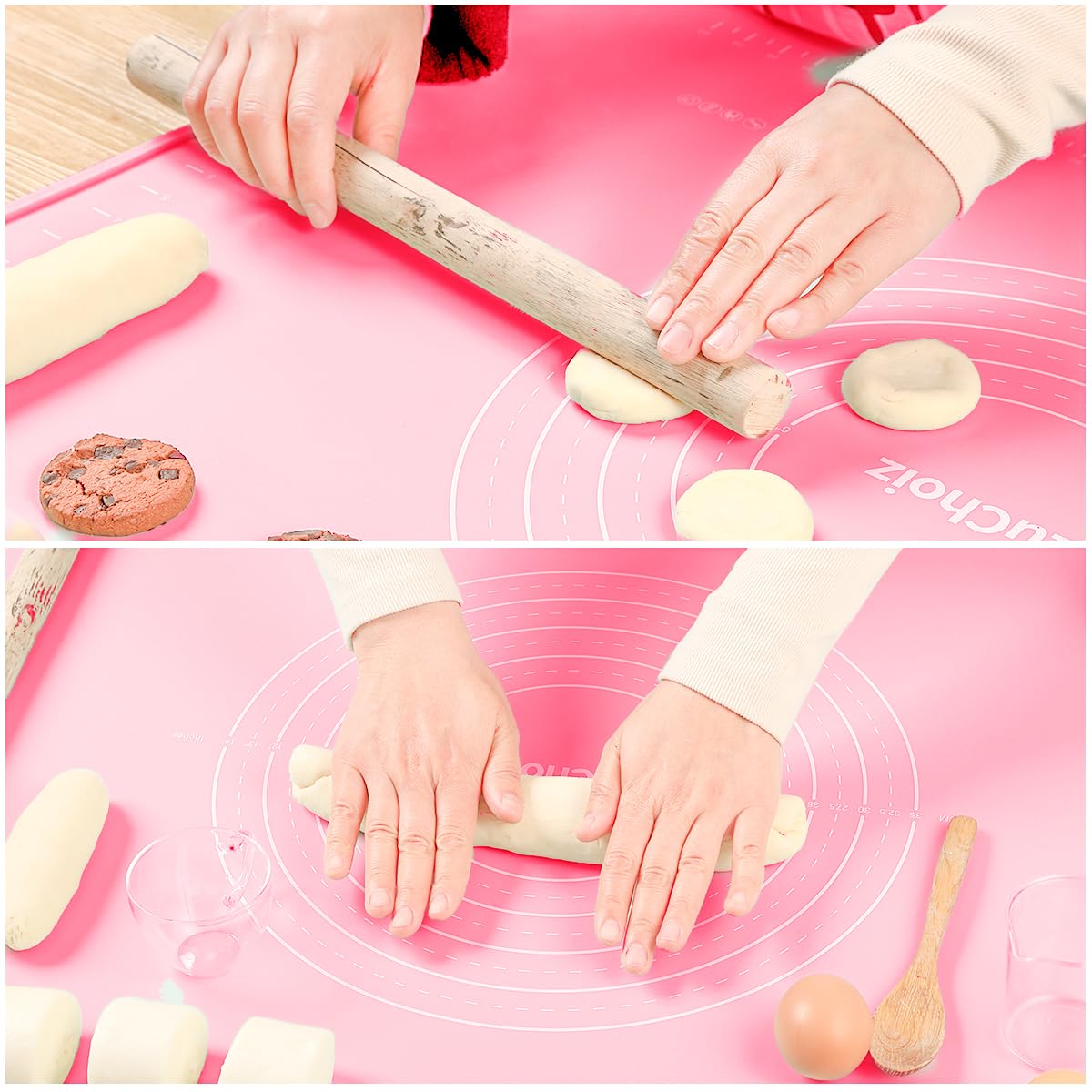 Alfombrilla de silicona para repostería de 24 x 16 pulgadas, extragruesa, antiadherente, de grado alimenticio, para hornear masas, con bordes elevados, color rosa