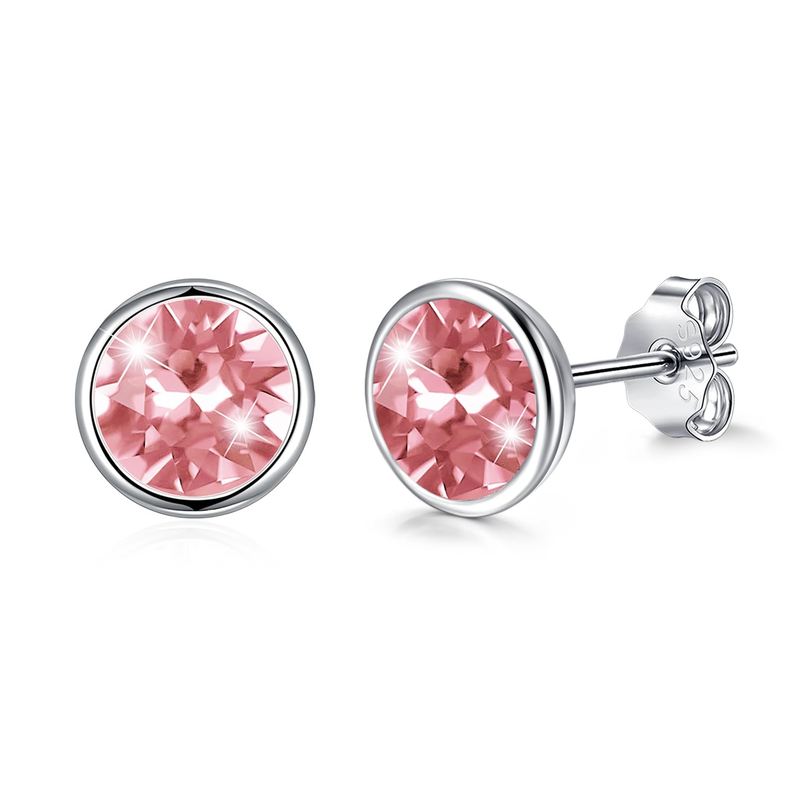 Josfeva Ohrstecker Silber 925, 8mm Blau Grün Rosa Schwarz Aurore Boreale Lila Rot Weiß Winzige Runde Damen Ohrstecker, Klein Sleeper Cluster mit Kristall, Ohrschmuck mit Geschenkbox