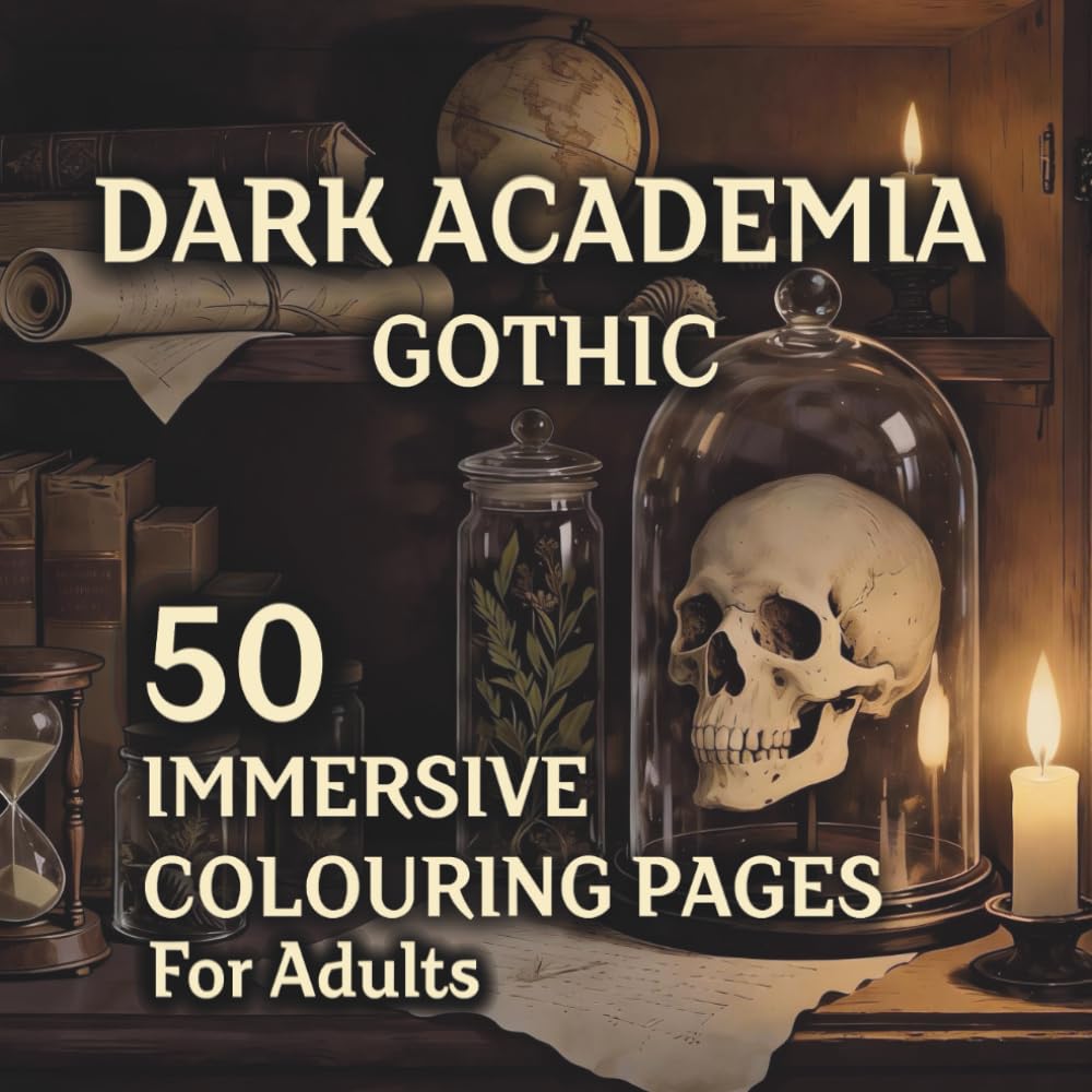 WORLDs IN INK Vol.1 — Adult Colouring Book: Dark Academia: Gothic Art & Intricate Designs | 50 Detailed 3D Pages for Stress Relief