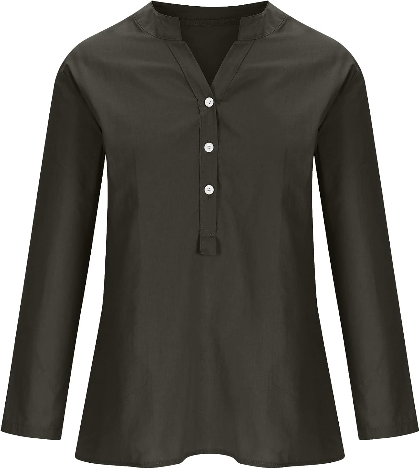 Cotton Linen Shirts for Women Dressy Casual V Neck Button Down Blouses Plus Size Roll up Long Sleeve Tunic Tops