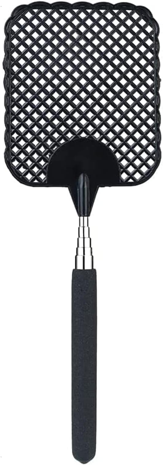 Fly Swatter, Extendable Fly Swatter, With Stainless Steel Telescopic Handle30cm to 72.5cm, for Indoor Outdoor Mosquito Wasp Bug Insect(Black)