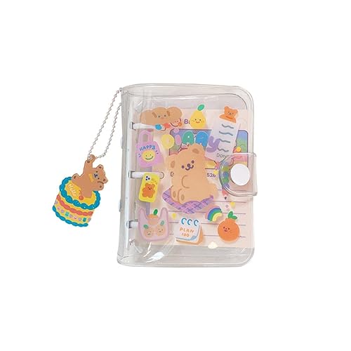 Miniatura 7 de Korean Stationery Mini Transparent 3 Hole Binder Spiral Diary Notebook Creative Cartoon Portable Journal Notebook Agenda Notepad（Pink）