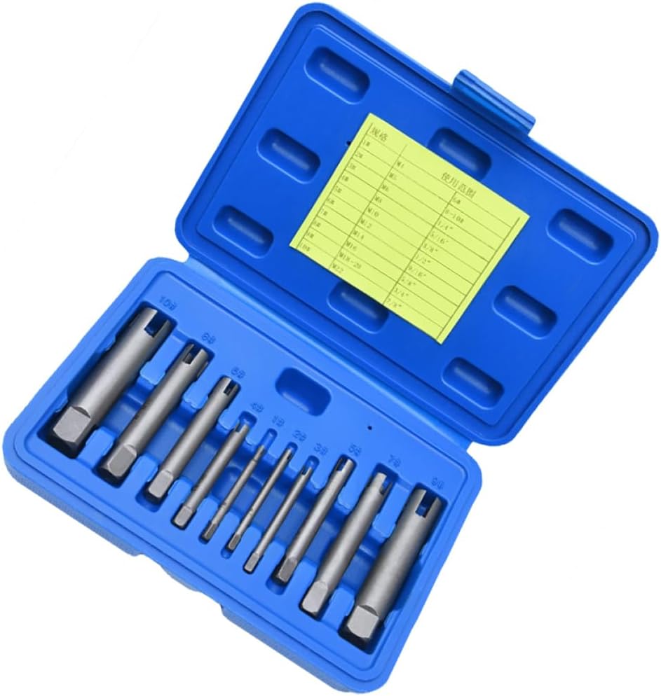 10Pcs Sturdy Screw Extractors Broken Head Removal Easy Out Tool Kit with Carrying Box for Stripped Rusted Screws