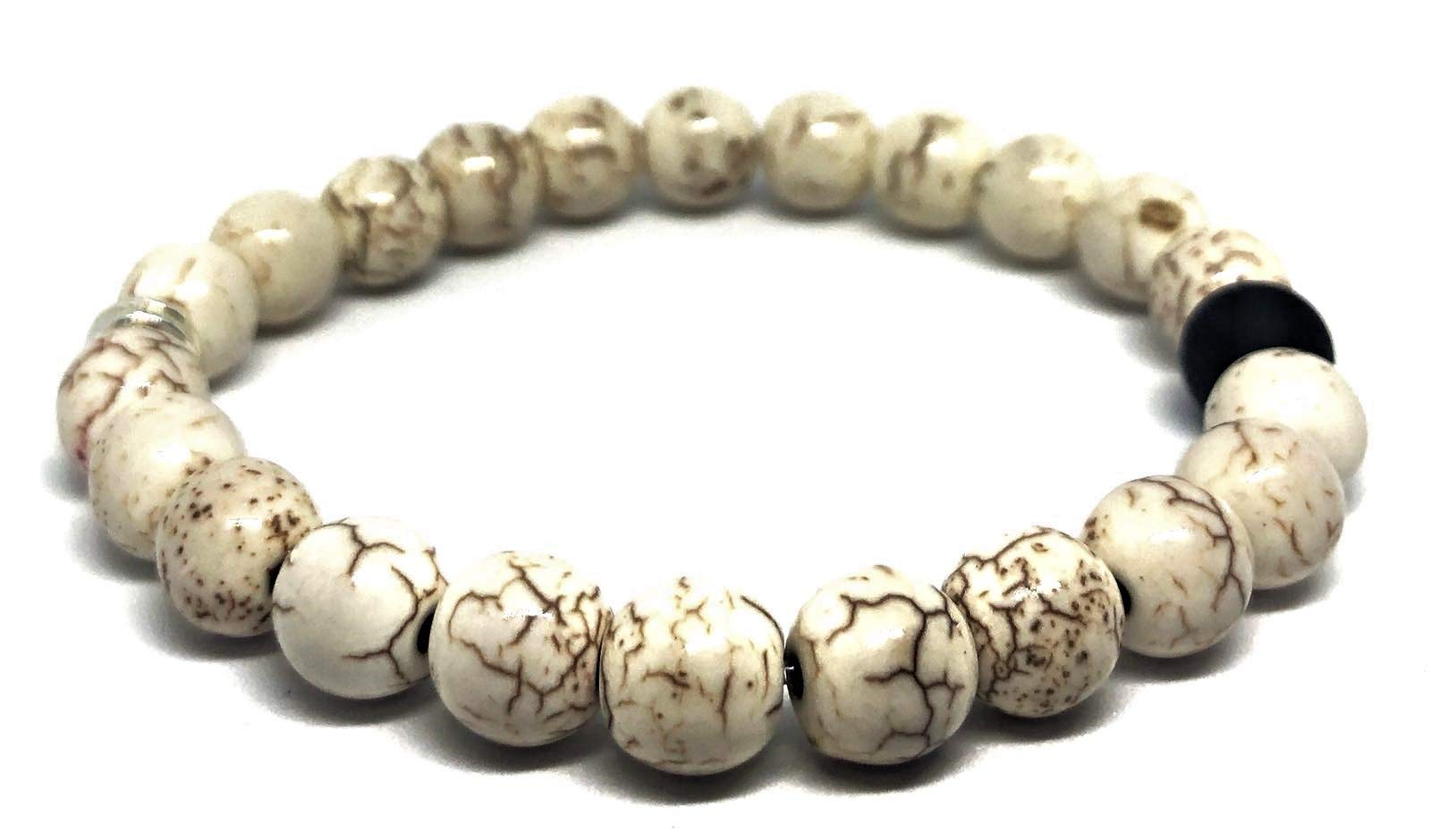 RHEA; His & Hers Matte Agate White Howlite 8mm Bead, Friendship, Relationship and Distance Bracelet.