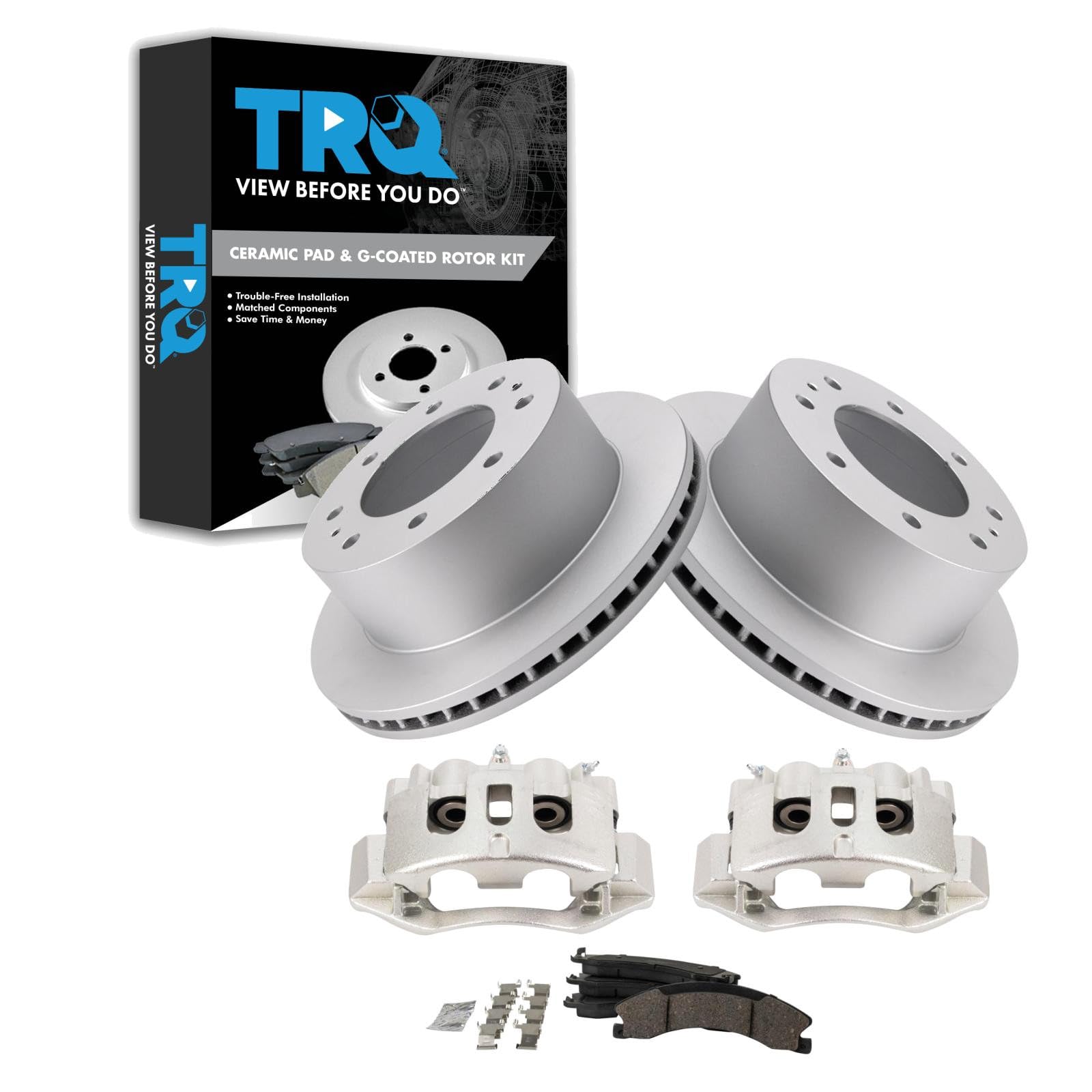 TRQ Rear Brake Pad &amp; Rotor Kit Compatible with 2011-2019 Chevrolet Suburban 3500 HD 2011-2019 GMC
