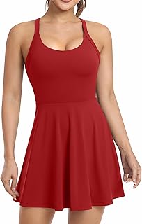 Womens Workout Tennis Dress with Built in Shorts and Bra Athletic Golf Activewear for Exercise