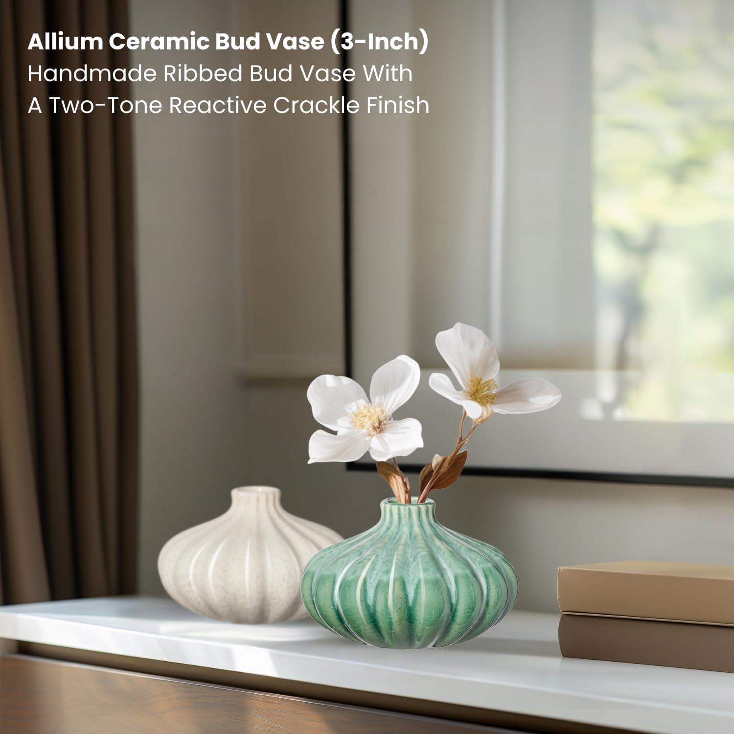 Torre & Tagus 3" Reactive Glaze Ceramic Green Bud Vase - Mint Green Two-Tone Handmade Textured Vases for Home Decor & Flowers as Small Decorative Accents for Coffee Table & Shelf (Allium 3 Inch Vase) - Image 2