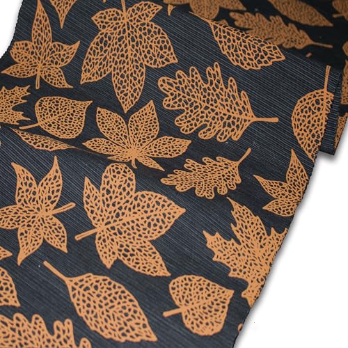 Image of HOME COLORS.IN Cotton Ribbed Maple Leaf Orange Table Runner - Machine Washable - Durable - Dining Table Runner - 14 x 52 Inch - Black