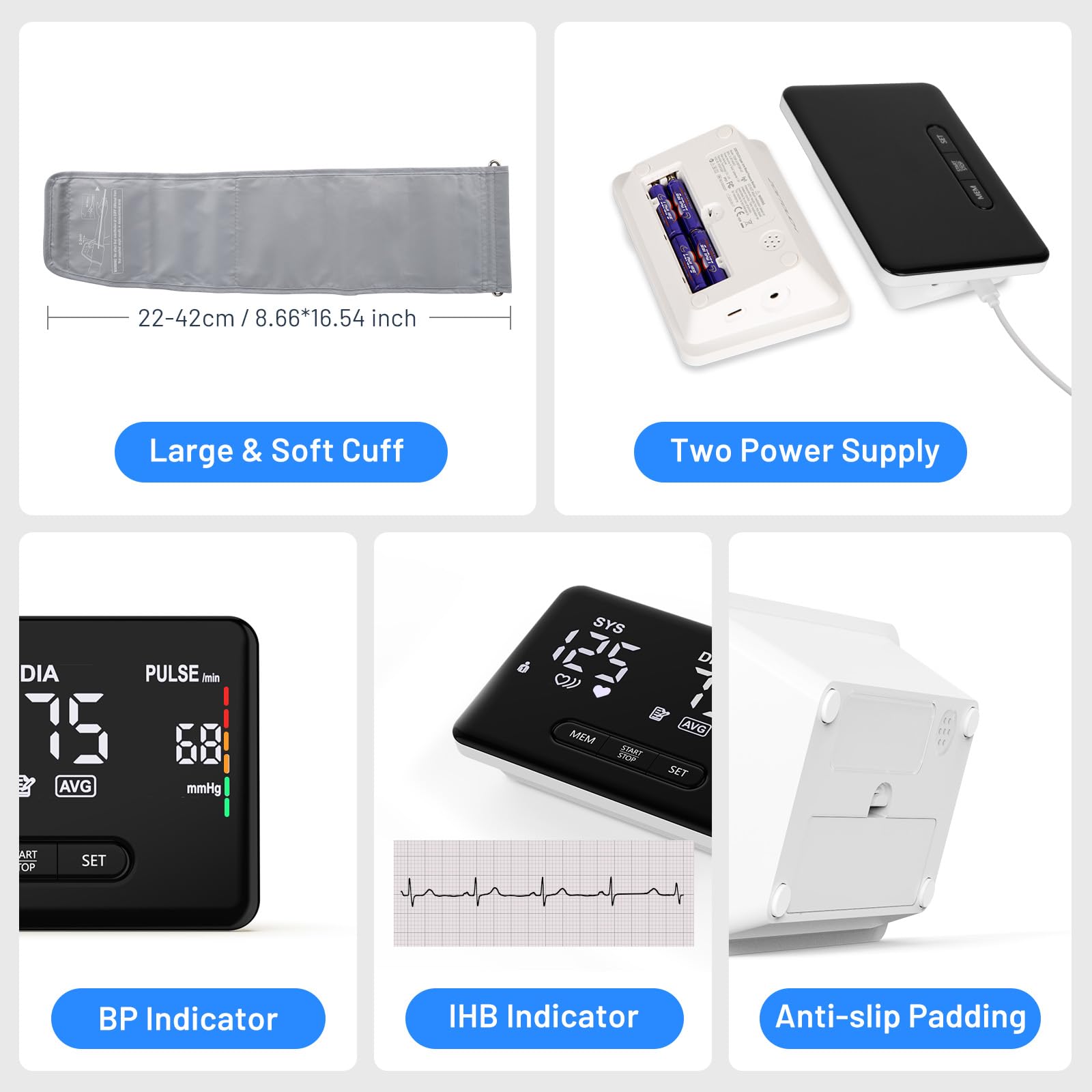 Smart Blood Pressure Monitor for Home Use, Bluetooth Upper Arm BP Machine with Large Cuff 8.66-16.54”, Accurate Digital Monitors 2x199 Readout, 6.89 inch Backlit LED Screen, Work with APP