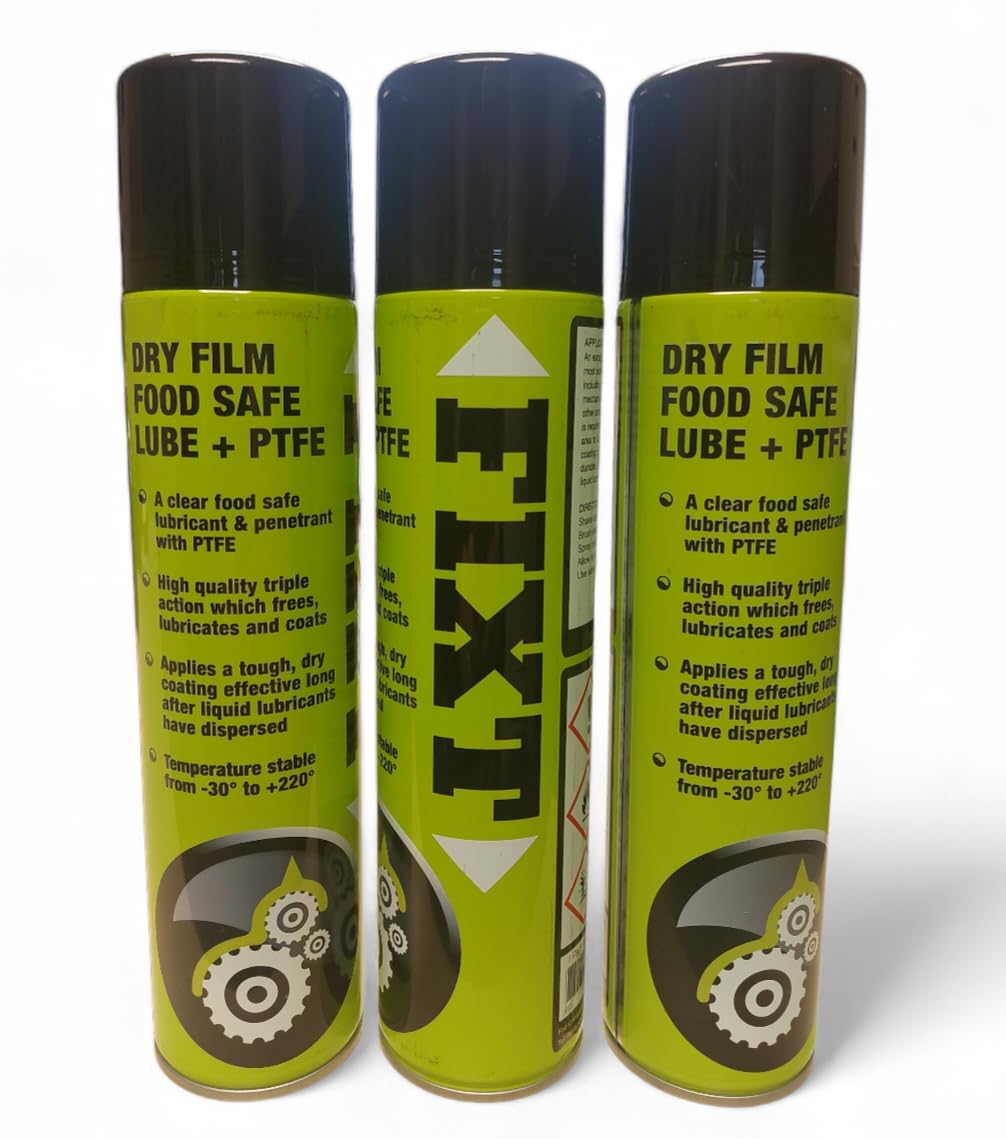 FOOD SAFE LUBRICATING SPRAY 400ml X 3 CANS, A DRY FILM FOOD SAFE LUBRICANT AND PENETRANT WITH ADDED PTFE