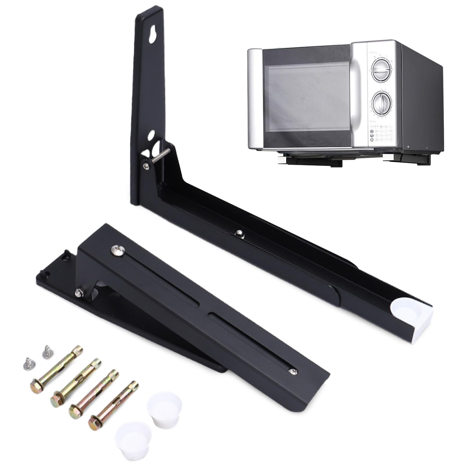 2 PCS Universal Microwave Shelf Wall Mounted, Microwave Wall Bracket Arm Adjustable Extensible Folding Shelf Brackets Load 45kg for Microwaves Oven (Black)