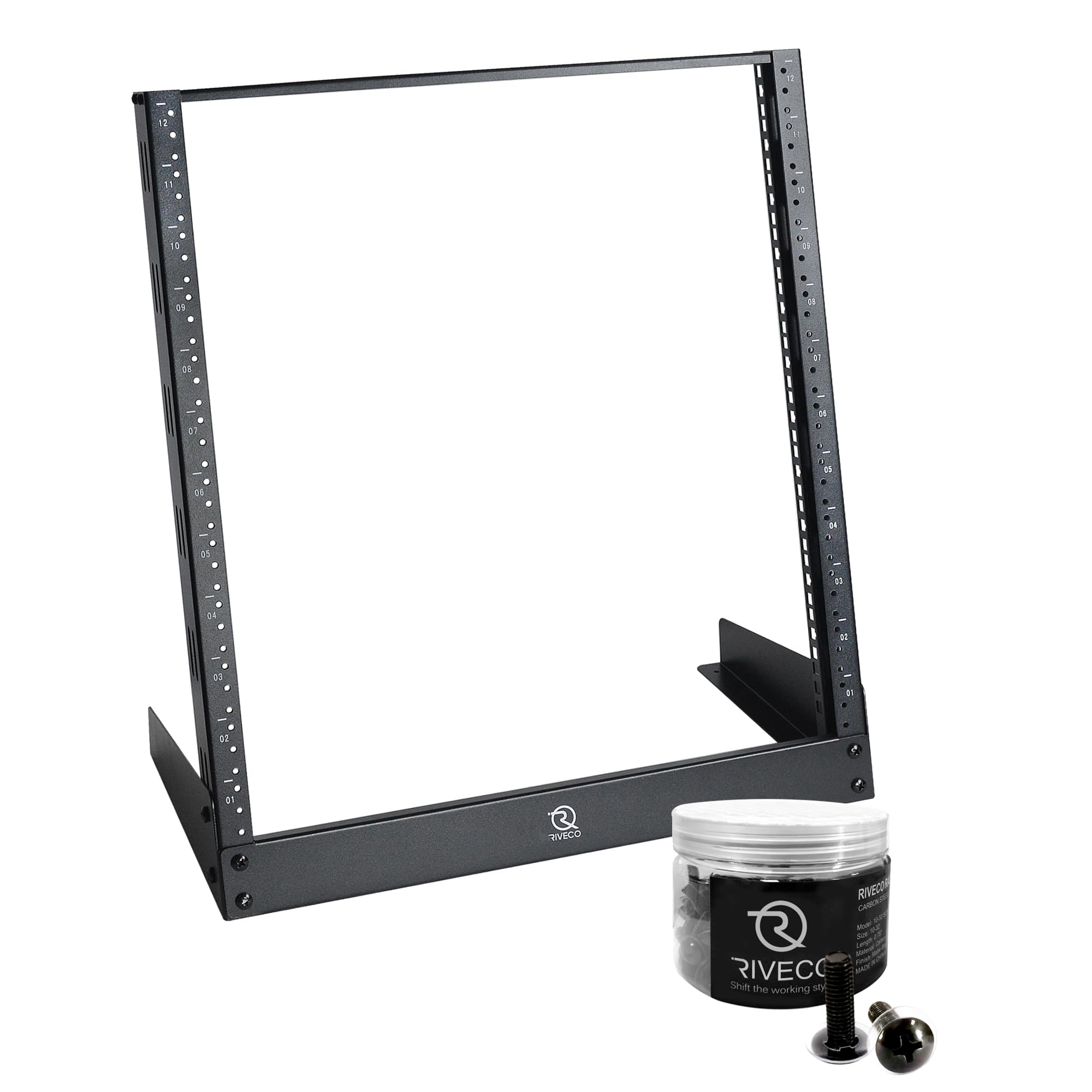 RIVECO 12U Desktop-Rack – 48,3 Cm, Offener Rahmen | Für Server, Audio & Netzwerkgeräte