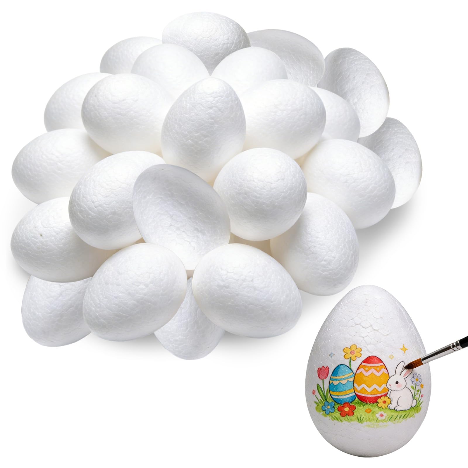 Henbrui 30Pcs 6cm Easter White Foam Eggs Balls for Crafts,Easter Eggs Decorations,Handmade Craft Egg Fake Egg Polystyrene Balls Eggs for Easter Crafts DIY Art Staining to Paint and Hang on Trees