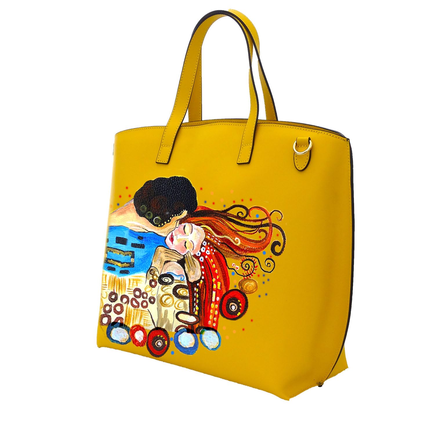 Arte Lisanti Borsa in Pelle Dipinta a Mano – BACIO APPASSIONATO DI VOGEL (KLIMT) – Shopper, Borsa a mano, Shopping Donna, Idea Regalo, Artigianato Italiano, Made In Italy, Vera Pelle, Tracolla