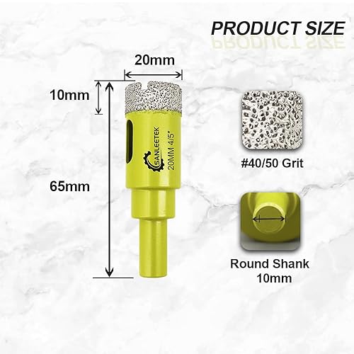 Miniatura 22 de Juego de brocas de diamante seco, 5 piezas de 3/16 pulgadas (0.197 in), 1/4 pulgadas (0.236 in), 5/16 pulgadas (0.315 in), 3/8 pulgadas (0.394 in)