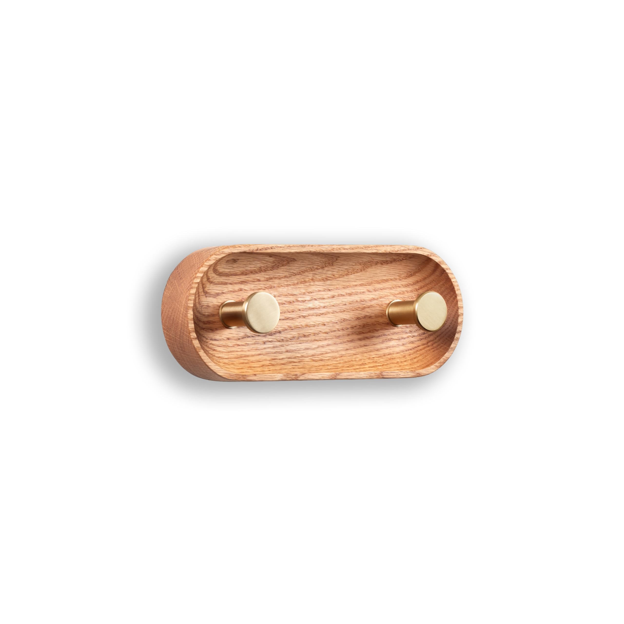 EVI Herrajes | Appendiabiti da parete a 2 ganci | Legno massello di rovere rosso | Ganci in ottone satinato | Kit di montaggio incluso | Mod. Cova 2CRRLMT