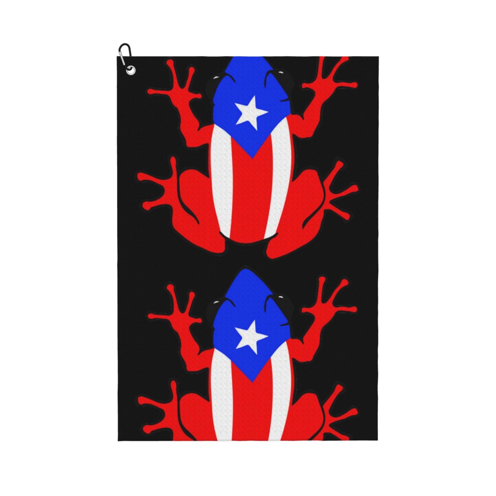 peiyeety Puerto Rico Flag Frog Microfiber Golf Towel with Carabiner Clip, 16x24 Inch Absorbent Waffle Weave Towel for Golf Bags