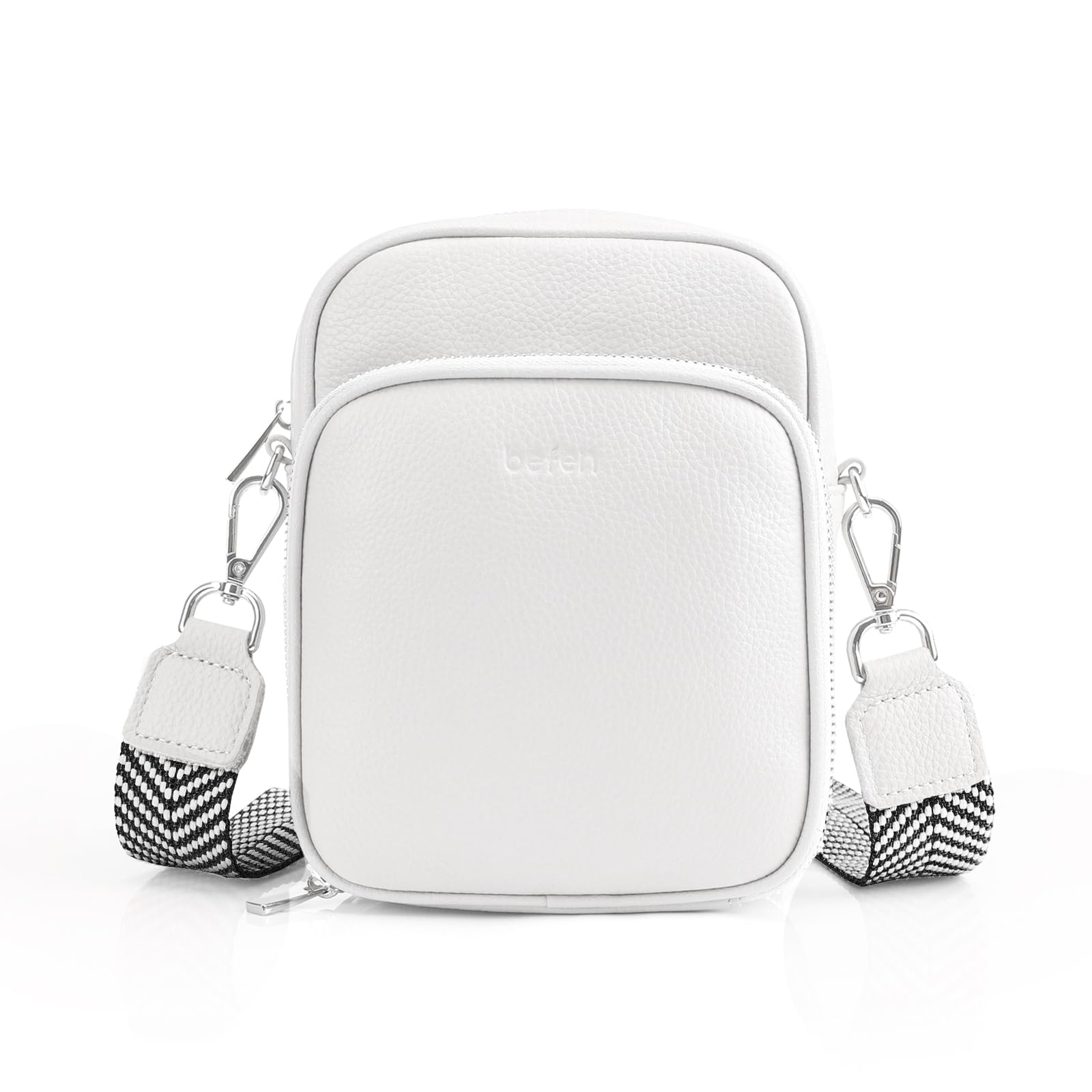 befen White Real Leather Small Crossbody Bag Purses for Women Travel Build in RFID Blocking Wallet Purses Anti-Theft with Guitar Strap