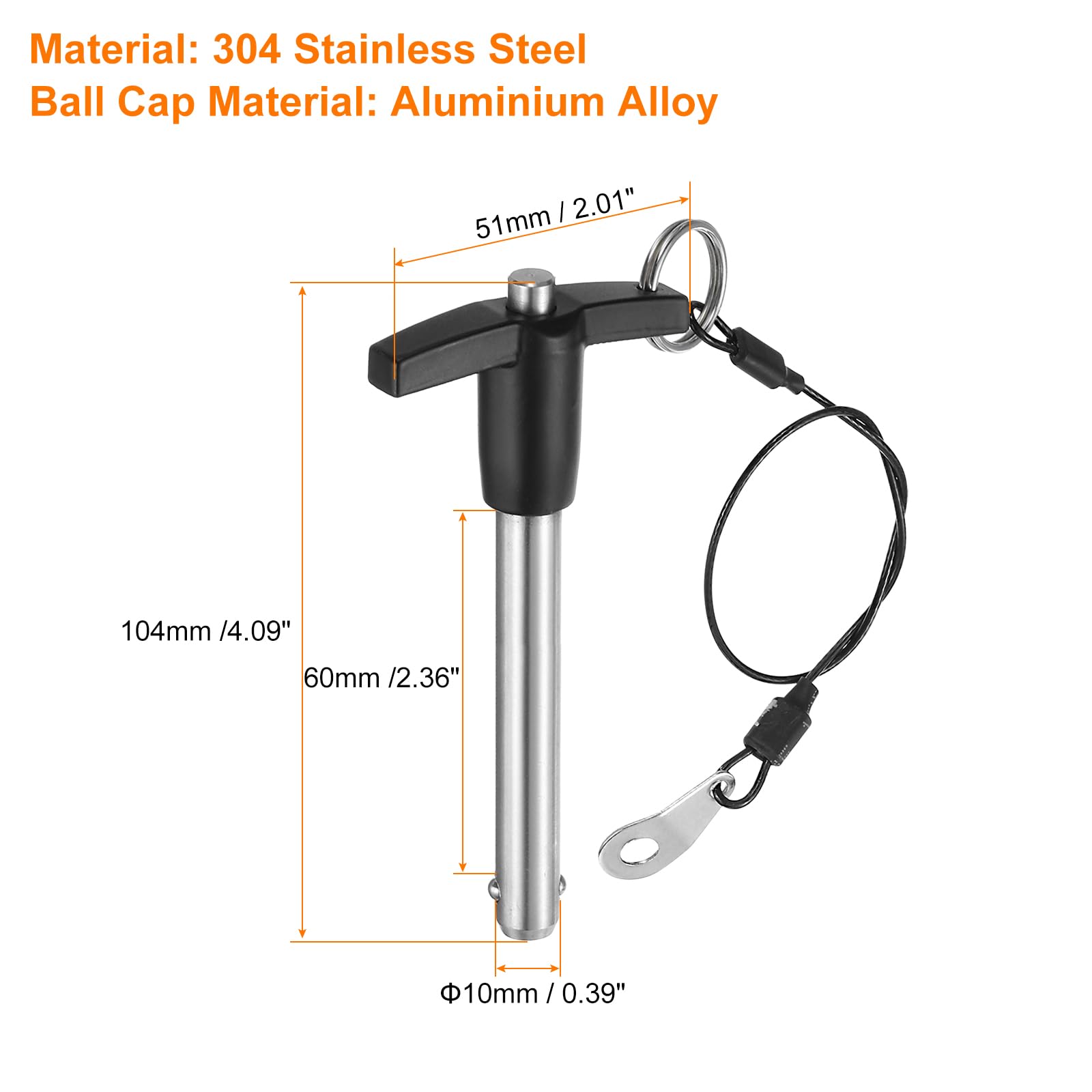 QUARKZMAN 4Pcs Goupilles de Verrouillage de Poignée en T, 10mm x 60mm Longueur d'Utilisation Acier Inoxydable Bouton-Poussoir à Libération Rapide