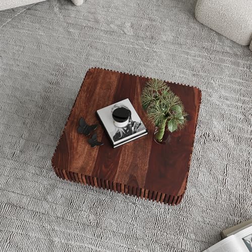 Image of Solid Wood Coffee Table, Square, Natural Brown, 81.3x81.3x40.6 cm, Sheesham Wood, Modern