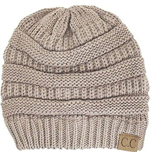 Thick Slouchy Knit Oversized Beanie Cap Hat,One Size,Taupe