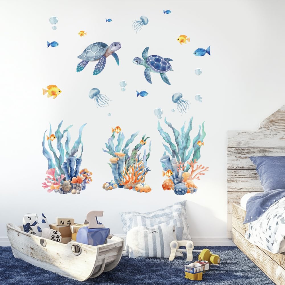 GOMAKERER 3 Sheets Sea Turtle Wall Decals