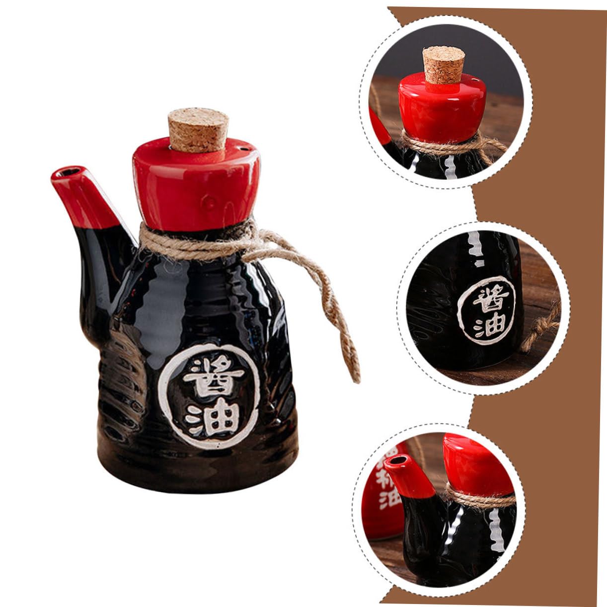 BESTonZON Ceramic Oil Dispenser Sauce Jar Japanese Vinegar Shoyu Soy Sauce Bottles Porcelain Condiment Holders with Cork Lid and Spout for Liquid Seasoning Kettle 200ml