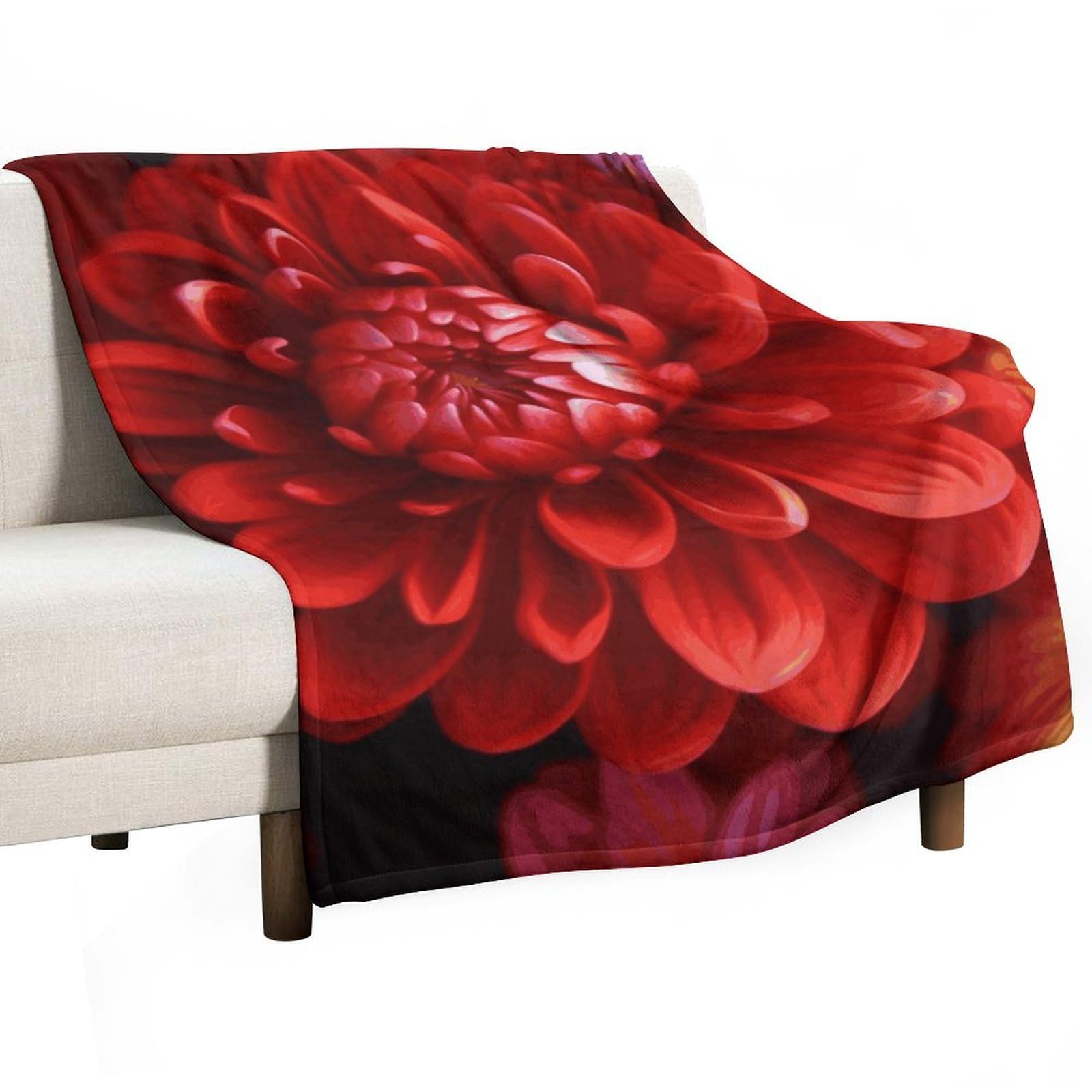 Couverture polaire rouge à fleurs pour canapé, un plaid doux toutes saisons 127x177cm