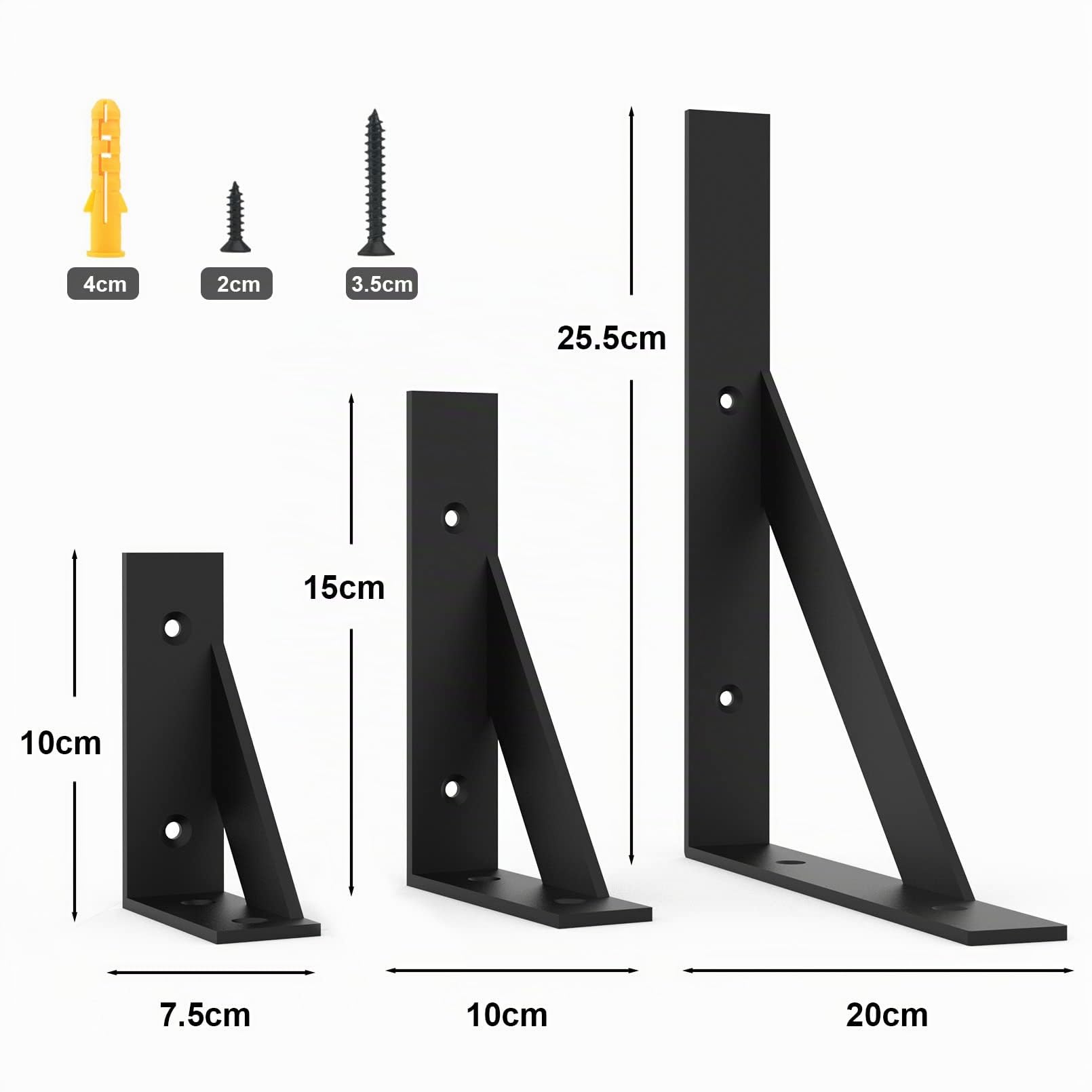 Soporte para Estantería Negro,Soporte Resistente de 200x255mm para Estantes Angulares de Bricolaje y Cargas Pesadas(4 unidades)
