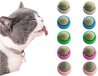 MMCCHB Catnip Toy,Catnip Wall Toy, Natural Healthy Spinable Catnip Balls Teeth Cleaning Dental Catnip Edible Catnip Balls - Self Adhesive and Removable（10-Pack）