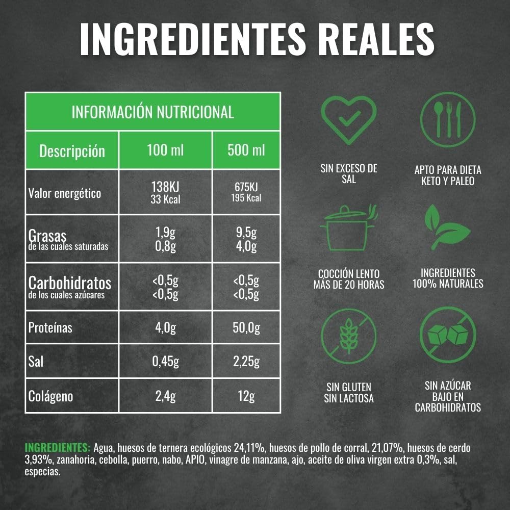 Caldo de Huesos Mama Ana Premium 10x500 ml Bone Broth 100% Natural Rico en Colágeno 12g Proteína 20g Triple Cocción
